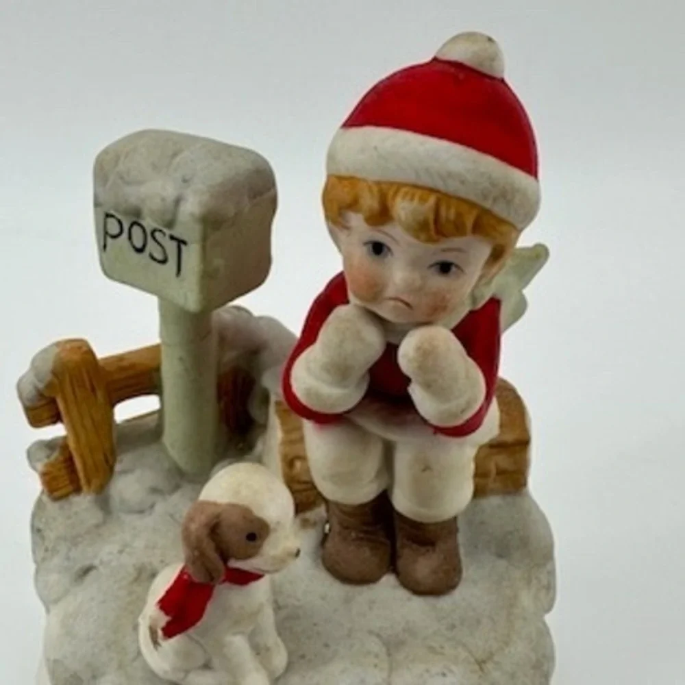 Vintage Montgomery Ward Christmas Boy and Dog Figurine‎ Music Box Jingle Bells